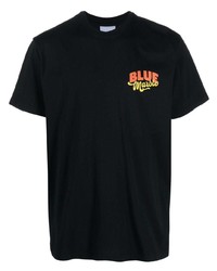 schwarzes bedrucktes T-Shirt mit einem Rundhalsausschnitt von BLUEMARBLE