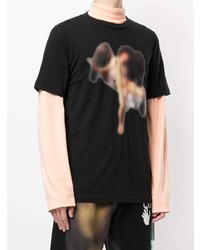 schwarzes bedrucktes T-Shirt mit einem Rundhalsausschnitt von Off-White