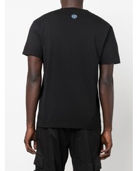 schwarzes bedrucktes T-Shirt mit einem Rundhalsausschnitt von Stone Island