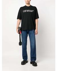 schwarzes bedrucktes T-Shirt mit einem Rundhalsausschnitt von Off-White