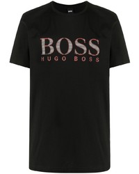 schwarzes bedrucktes T-Shirt mit einem Rundhalsausschnitt von BOSS HUGO BOSS