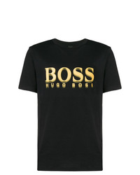 schwarzes bedrucktes T-Shirt mit einem Rundhalsausschnitt von BOSS HUGO BOSS