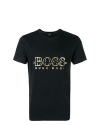 schwarzes bedrucktes T-Shirt mit einem Rundhalsausschnitt von BOSS HUGO BOSS