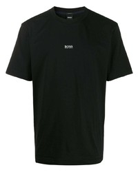 schwarzes bedrucktes T-Shirt mit einem Rundhalsausschnitt von BOSS