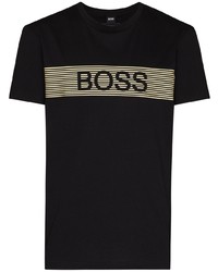 schwarzes bedrucktes T-Shirt mit einem Rundhalsausschnitt von BOSS