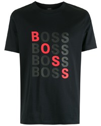 schwarzes bedrucktes T-Shirt mit einem Rundhalsausschnitt von BOSS