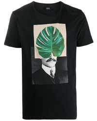 schwarzes bedrucktes T-Shirt mit einem Rundhalsausschnitt von BOSS