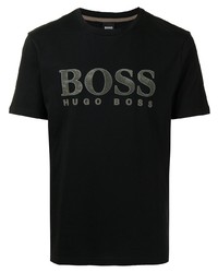 schwarzes bedrucktes T-Shirt mit einem Rundhalsausschnitt von BOSS