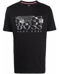 schwarzes bedrucktes T-Shirt mit einem Rundhalsausschnitt von BOSS