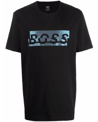 schwarzes bedrucktes T-Shirt mit einem Rundhalsausschnitt von BOSS