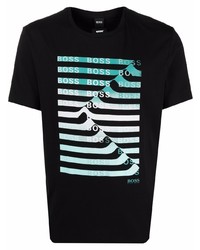 schwarzes bedrucktes T-Shirt mit einem Rundhalsausschnitt von BOSS