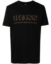 schwarzes bedrucktes T-Shirt mit einem Rundhalsausschnitt von BOSS