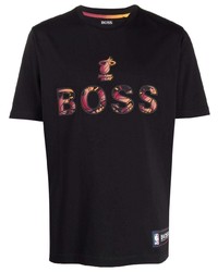 schwarzes bedrucktes T-Shirt mit einem Rundhalsausschnitt von BOSS