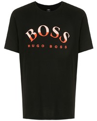 schwarzes bedrucktes T-Shirt mit einem Rundhalsausschnitt von BOSS