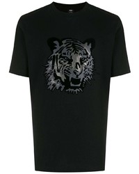 schwarzes bedrucktes T-Shirt mit einem Rundhalsausschnitt von BOSS