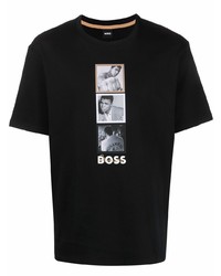 schwarzes bedrucktes T-Shirt mit einem Rundhalsausschnitt von BOSS