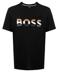 schwarzes bedrucktes T-Shirt mit einem Rundhalsausschnitt von BOSS