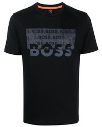 schwarzes bedrucktes T-Shirt mit einem Rundhalsausschnitt von BOSS