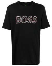 schwarzes bedrucktes T-Shirt mit einem Rundhalsausschnitt von BOSS