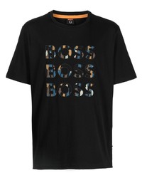 schwarzes bedrucktes T-Shirt mit einem Rundhalsausschnitt von BOSS