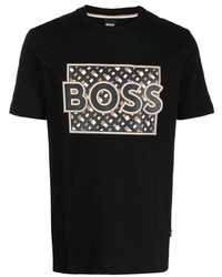 schwarzes bedrucktes T-Shirt mit einem Rundhalsausschnitt von BOSS