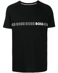 schwarzes bedrucktes T-Shirt mit einem Rundhalsausschnitt von BOSS