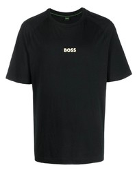 schwarzes bedrucktes T-Shirt mit einem Rundhalsausschnitt von BOSS