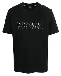 schwarzes bedrucktes T-Shirt mit einem Rundhalsausschnitt von BOSS