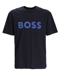 schwarzes bedrucktes T-Shirt mit einem Rundhalsausschnitt von BOSS