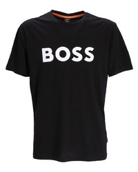 schwarzes bedrucktes T-Shirt mit einem Rundhalsausschnitt von BOSS