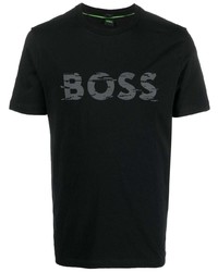 schwarzes bedrucktes T-Shirt mit einem Rundhalsausschnitt von BOSS