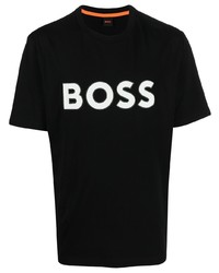 schwarzes bedrucktes T-Shirt mit einem Rundhalsausschnitt von BOSS