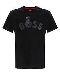 schwarzes bedrucktes T-Shirt mit einem Rundhalsausschnitt von BOSS