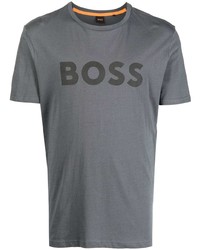 schwarzes bedrucktes T-Shirt mit einem Rundhalsausschnitt von BOSS