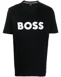 schwarzes bedrucktes T-Shirt mit einem Rundhalsausschnitt von BOSS