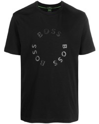 schwarzes bedrucktes T-Shirt mit einem Rundhalsausschnitt von BOSS