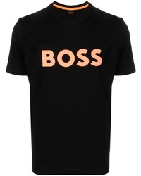 schwarzes bedrucktes T-Shirt mit einem Rundhalsausschnitt von BOSS