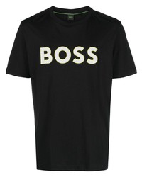 schwarzes bedrucktes T-Shirt mit einem Rundhalsausschnitt von BOSS