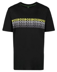 schwarzes bedrucktes T-Shirt mit einem Rundhalsausschnitt von BOSS