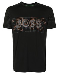 schwarzes bedrucktes T-Shirt mit einem Rundhalsausschnitt von BOSS