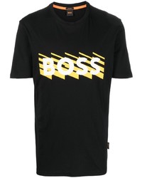 schwarzes bedrucktes T-Shirt mit einem Rundhalsausschnitt von BOSS