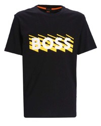 schwarzes bedrucktes T-Shirt mit einem Rundhalsausschnitt von BOSS