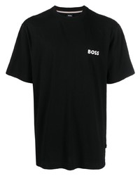 schwarzes bedrucktes T-Shirt mit einem Rundhalsausschnitt von BOSS