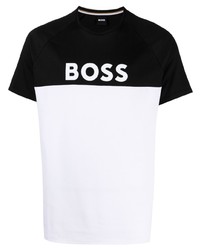 schwarzes bedrucktes T-Shirt mit einem Rundhalsausschnitt von BOSS