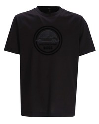 schwarzes bedrucktes T-Shirt mit einem Rundhalsausschnitt von BOSS