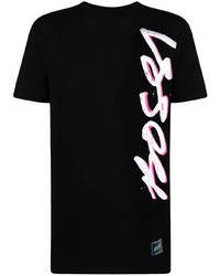 schwarzes bedrucktes T-Shirt mit einem Rundhalsausschnitt von Bossi Sportswear