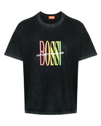 schwarzes bedrucktes T-Shirt mit einem Rundhalsausschnitt von Bossi Sportswear