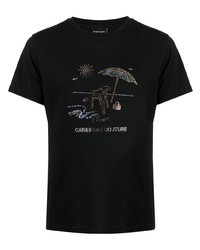 schwarzes bedrucktes T-Shirt mit einem Rundhalsausschnitt von Botter