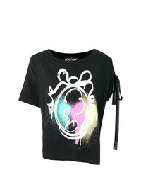 schwarzes bedrucktes T-Shirt mit einem Rundhalsausschnitt von Boutique Moschino