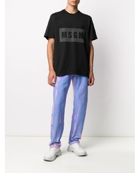 schwarzes bedrucktes T-Shirt mit einem Rundhalsausschnitt von MSGM